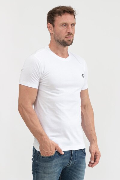 Calvin Klein Erkek Logolu Regular Fit Kısa Kollu Yuvarlak Yaka Beyaz T-Shirt J30J314544-YAF