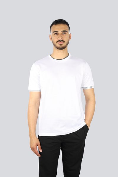 PAUL&SHARK Men's Round Neck Sleeve Fin Detailed Cotton White-Silver T-Shirt 25411017 -10A