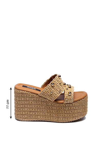 Dedos Women's Straw Knitted Buckle High Platform Heeled Slippers 2225