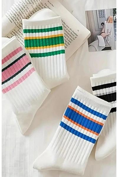 DoDe Flora Women's Stripe Patterned College Socks 6 Pairs Esinti