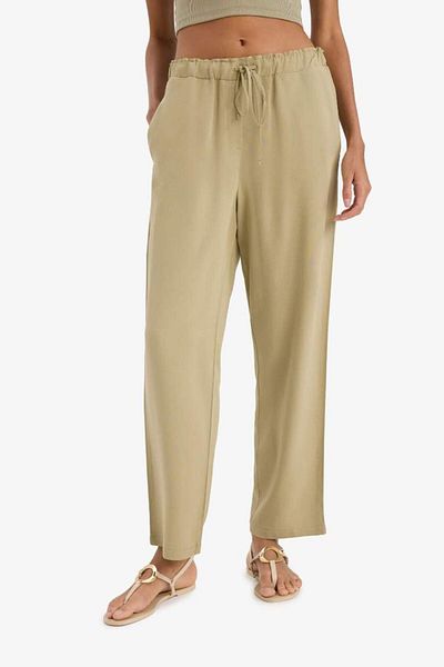 DeFacto New Season Jogger Linen Blend Trousers with Pockets High Waist Lace-Up