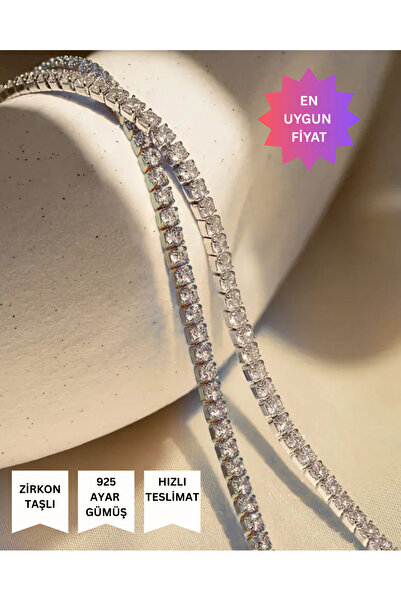 Satürn Silver Kuyumculuk 925 Ayar Gümüş Su Yolu Bileklik Zirkon Taşlı Suyolu Bileklik Kadın Bileklik Gümüş Bileklik