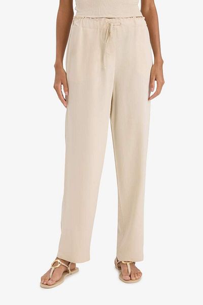 DeFacto New Season Jogger Linen Blend Trousers with Pockets High Waist Lace-Up