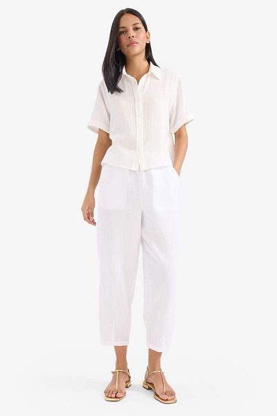 DeFacto Konische Passform, hohe Taille, lange Musselinhose E6412ax25sp