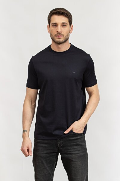 Emporio Armani Navy Blue Regular Fit Round Neck Men's T-Shirt - 100% Cotton Em 000983   Af13669-Ub118