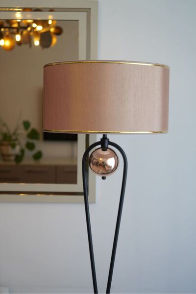 retro home design Sekiz Model Bal Gold Detaylı Silindir Şapkalı Siyah Modern Tasarım Ayaklı Abajur Metal Lambader