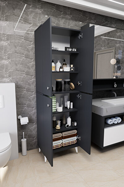 Mirobi Furex 6 Raflı 4 Kapaklı Çok Amaçlı Banyo Dolabı Antrasit