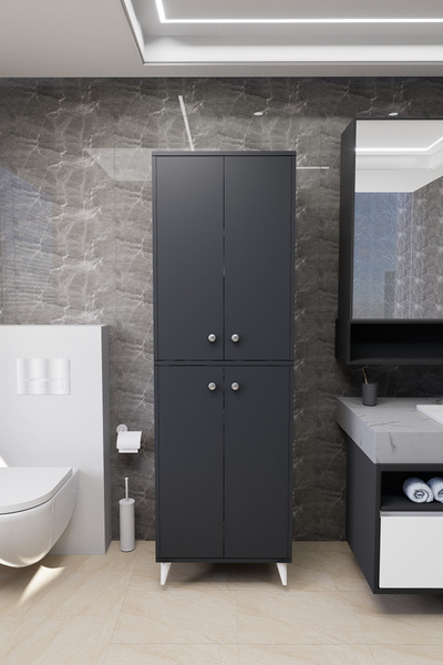 Mirobi Furex 6 Raflı 4 Kapaklı Çok Amaçlı Banyo Dolabı Antrasit