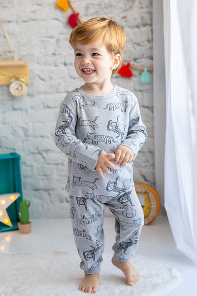 Zeyland Fiú szürke állatmintás pizsama szett