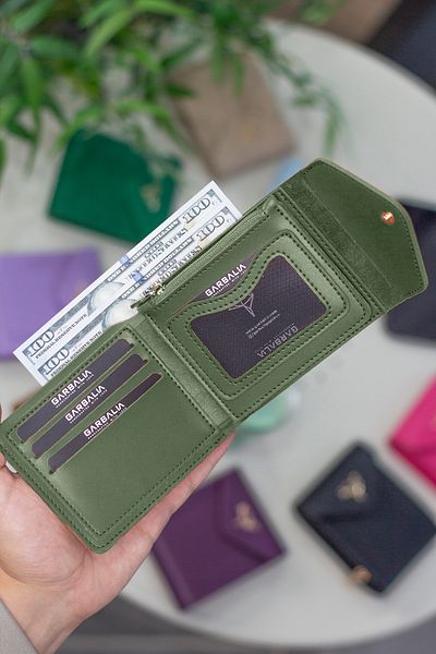 Garbalia Peru Vegan Leather Zippered Coin Compartment Khaki Green Women's Wallet with Plenty of Card Holders