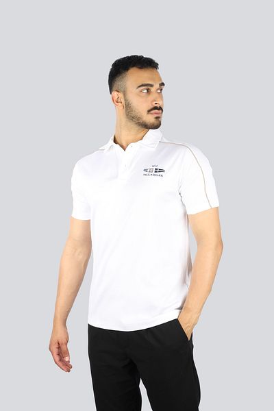 PAUL&SHARK Men's Regular Fit Striped Shoulders Cotton Line Detailed Short Sleeve White Polo Neck T-Shirt 25411324