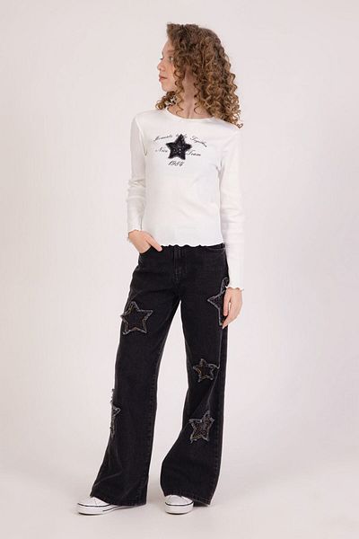 markamodi Special Design Star Embroidered Girl's Denim Trousers