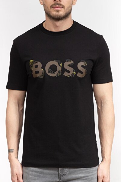 BOSS Erkek %100 Pamuklu Logolu Kısa Kollu Siyah T-Shirt 50499584-001