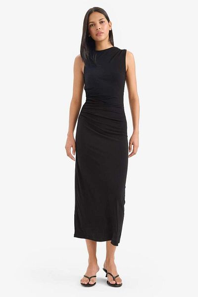 DeFacto Νέα σεζόν Bodycon Bodycon Σταντ γιακά Basic Απλό Αμάνικο Maxi Βραδινό Φόρεμα