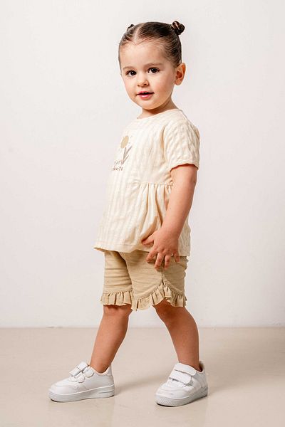 bombe Baby Kids Cream Cotton with Shorts Comfortable 2-Piece Set Trend Fashion Bottom Top Set