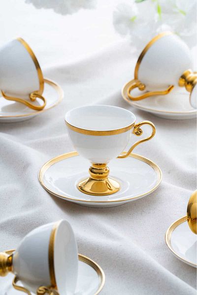 ACAR Thelma Gold 90 ml White Coffee Cup Set for 6 Persons