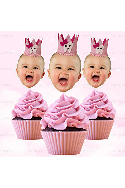 partikuki 10 ADET Dişim Çıktı Diş Buğdayı Parti Kişiye Özel Fotoğraflı Kürdanı Cupcake Süsü Seti