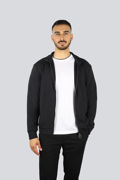 PAUL&SHARK Men's Zippered Stand Collar Regular Fit Stretchy Cotton Fabric Long Sleeve Black Sweatshirt 25411814 -11D