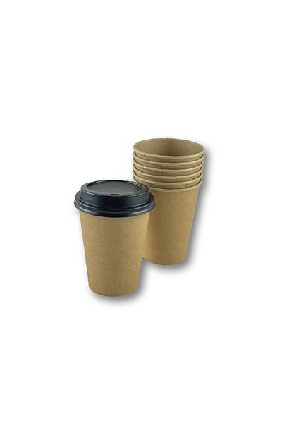 Home 14 oz Brown Kraft Lid Unprinted Paperboard Hot Coffee Cup 100Pcs