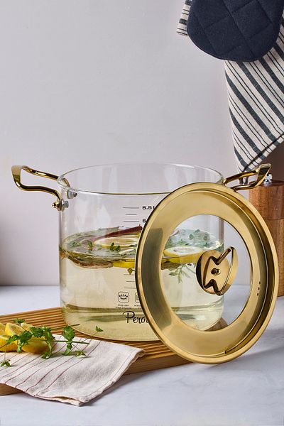 Perotti Logan Gold Lid 5.5 L Glass Pot 20X20 cm