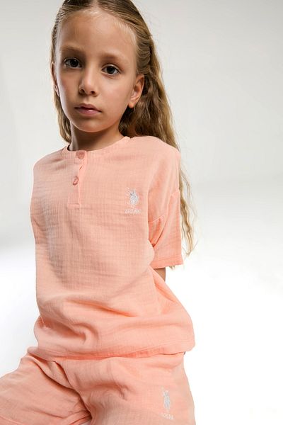 U.S. Polo Assn. Girl's Salmon Pajama Set