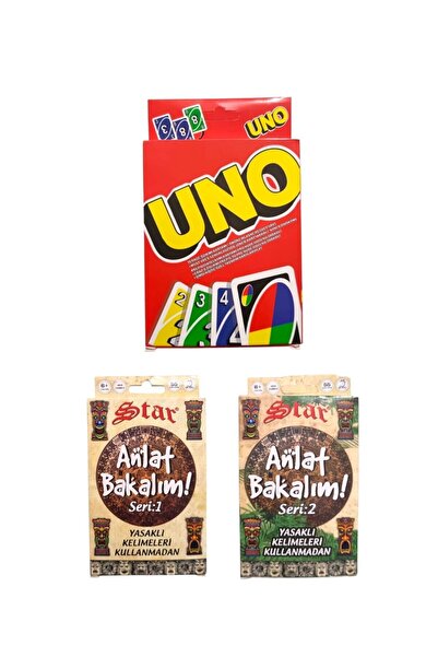TURKAFONE Uno + Anlat Bakalım Seri 1 + Seri 2 Oyun Kartları - 3 lü Set