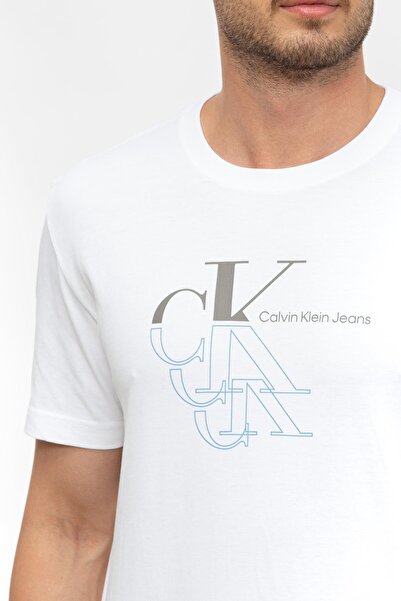 Calvin Klein Men's Logo Organic Cotton Crew Neck Short Sleeve White T-shirt J30j325352-fiber