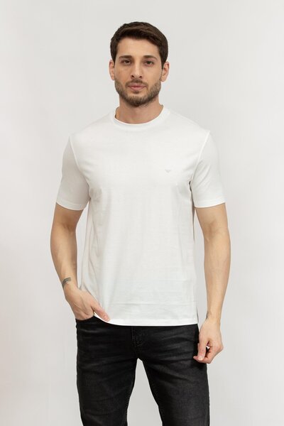 Emporio Armani Біла футболка з круглим коміром, 100% бавовна, чоловіча - EM000983 AF13669-U0003