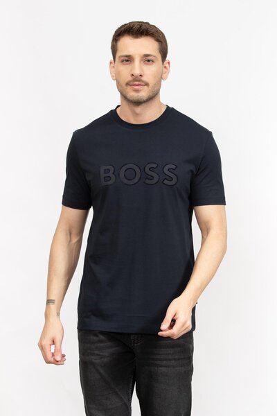 BOSS Erkek Pamuklu Marka Logolu Yuvarlak Yaka Lacivert T-Shirt 50527338-404