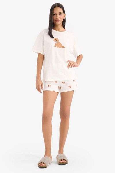DeFacto Pyjama-Set, kurzärmeliges Oberteil, elastische Shorts mit Taille – Fall In Love E9826ax25sm