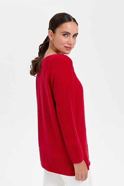 Desen Triko Red Seamless Crew Neck Women's Sweater