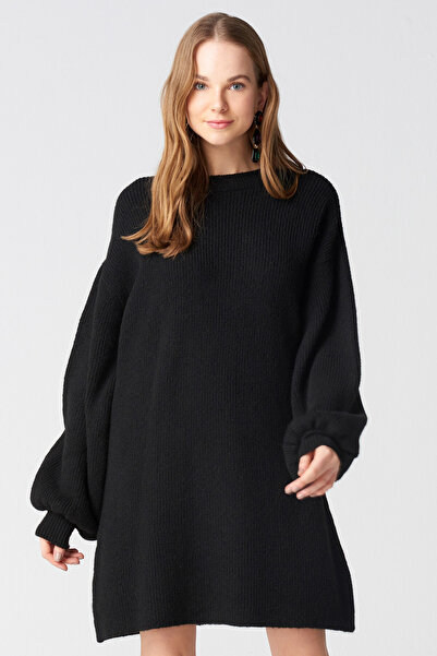 Dilvin Kadın Siyah Bisiklet Yaka Balon Kol Elbise 101A02269