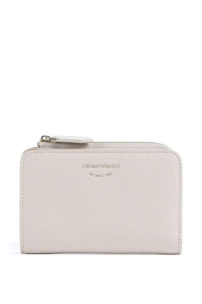 Emporio Armani Women's Leather Logo Patterned Zipper Closure Beige Wallet with Inner Compartment Ew 000369   Af11953-U6208