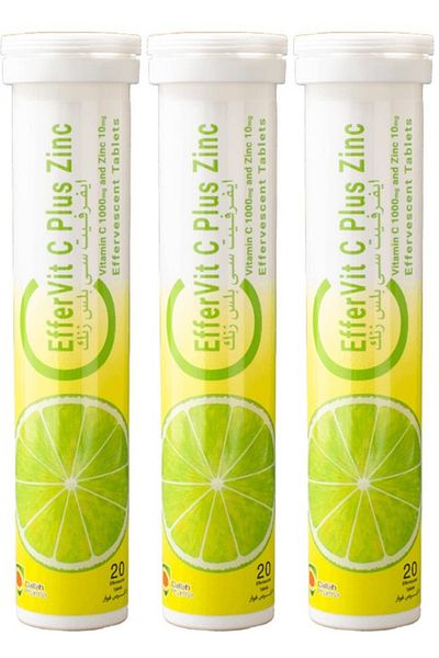Pharma Effervit Vitamin C 1000 Mg And Zinc 10 Mg 20 Effervescent Tablets Lemon Flavor X 3