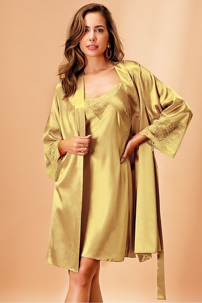 Nurteks Intimo Donna Fiore silky satin nightgown and kimono two-piece set