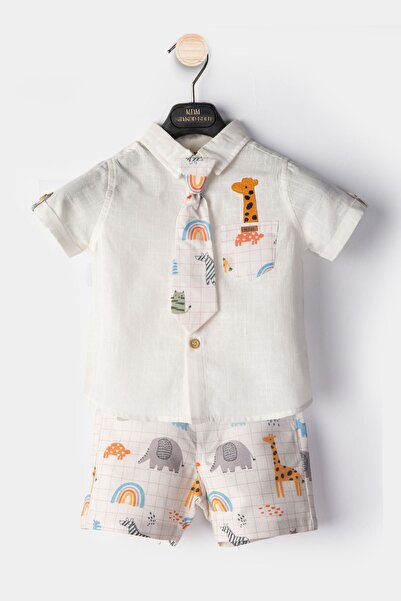 HAUSEkids 9-24 Aylık Zürafa Tema Erkek Bebek 3'Lü Takım-Ekru