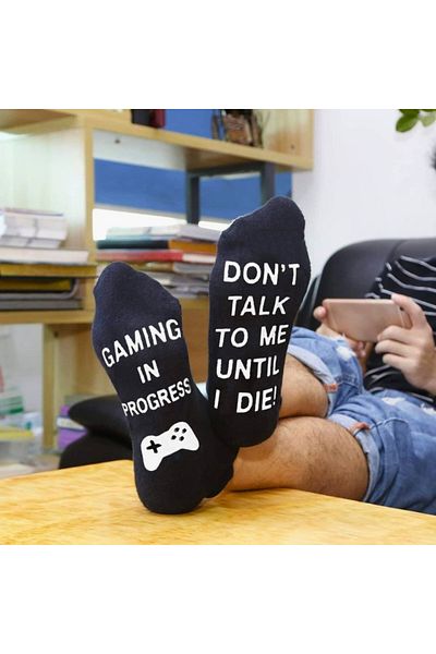 OEM Șosete amuzante gameri Don't talk to me until I die, mărime 40-44, cadou pentru gameri