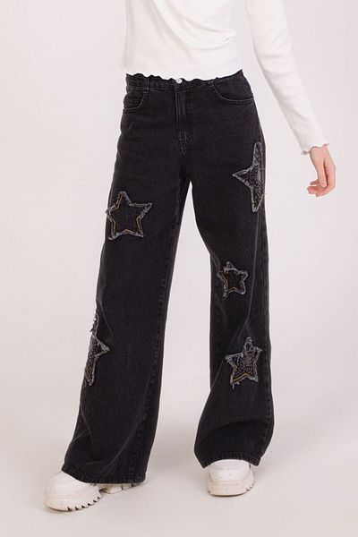 markamodi Special Design Star Embroidered Girl's Denim Trousers