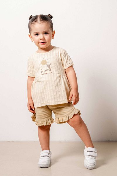 bombe Baby Kids Cream Cotton with Shorts Comfortable 2-Piece Set Trend Fashion Bottom Top Set