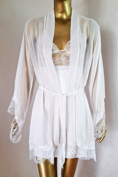 PEMBİŞ HOMEWEAR La Rozita Special White 5 Piece Satin Chiffon Dowry Set