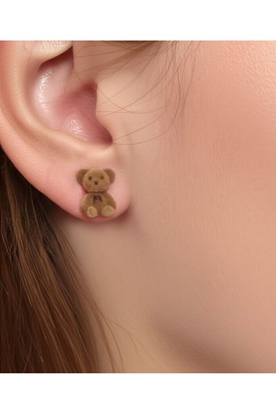 lilith accesuary Special Design, Plush Bear Earrings, Couple Earrings, Dark Coffee Earrings, Gift Wrapped