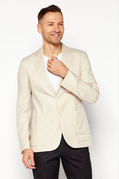 Lacoste Men Slim Fit Long Sleeves Plain Blazer, Beige