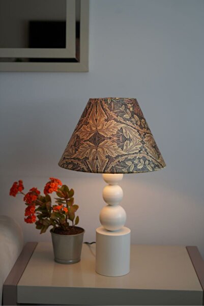 retro home design Krem Özel Ayaklı Kahve Çiçek Desenli Kadife Kumaş Konik Şap...