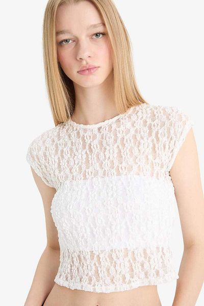 DeFacto Νέα σεζόν Coool Fitted Crop Lace κοντομάνικη μπλούζα