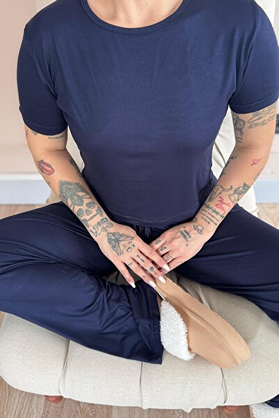 Pijamaevi Navy Blue Blu Nuit Bamboo Short Sleeve Women's Pajama Set