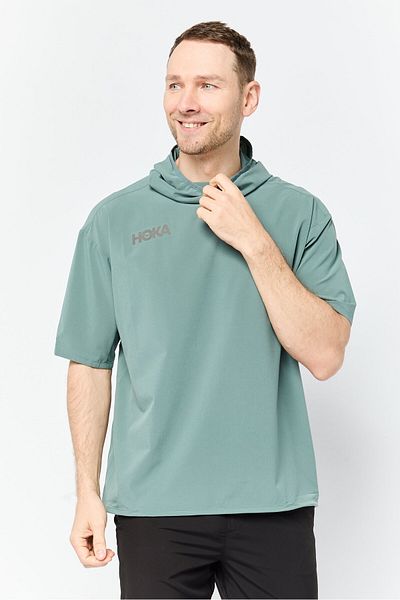 hoka Men Sportswear Fit Short Sleeve Training Track Jacket, Slate Green