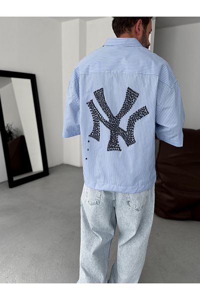 BYBASICMAN Blue Ny Striped Oversize Shirt Gj-023