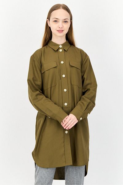 Esprit Women Sppread Collar Long Sleeves Tunic Shirt, Olive