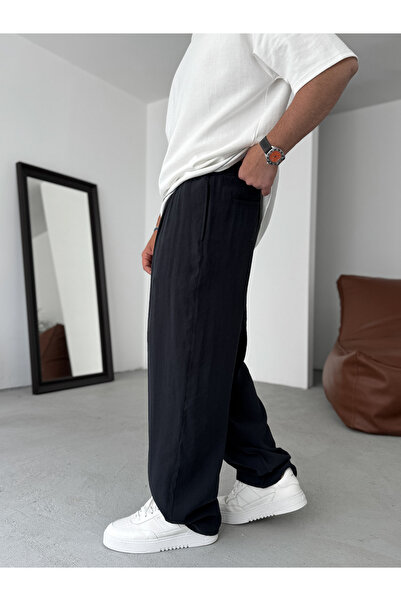 BYBASICMAN Siyah İnce Gabardin Baggy Pantolon JJ-245