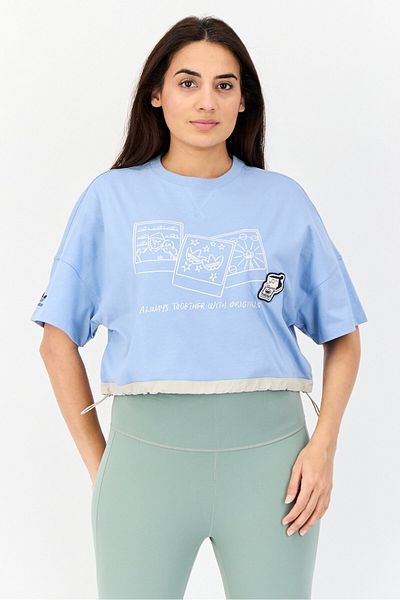 adidas Women Sportswear Fit Short Sleeve Outdoor Top, Light Blue